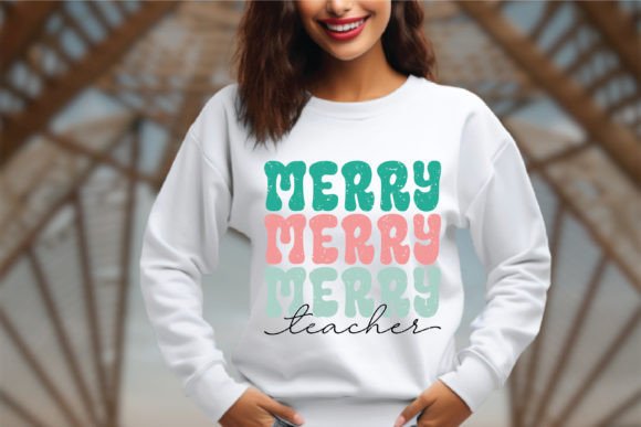 Merry Teacher Retro Design for Embroidery